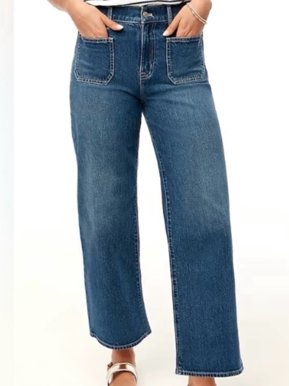 J.Crew Curvy Slim Wide Leg Jeans Full Length Patch Pocket Denim Size 28